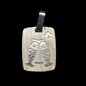 Vintage Mid-Century European 835 Silver Zodiac Pendant - Pisces