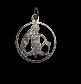 Vintage Mid-Century European 830 Silver Zodiac Pendant - Aquarius