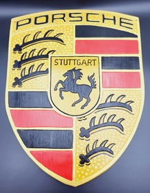 One-of-a-kind Large Vintage German Handmade PORSCHE Emblem Ceramic Wall Plaque