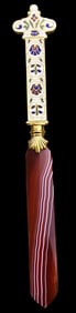 Very Unsusual Vintage Brass & Cloisonne Enamel Letter Opener with Banded Agate Blade