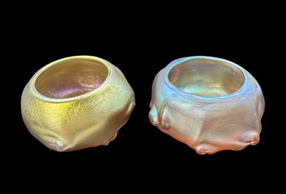 Pair of Antique TIFFANY Favrile Iridescent Art Glass Salt Cellars