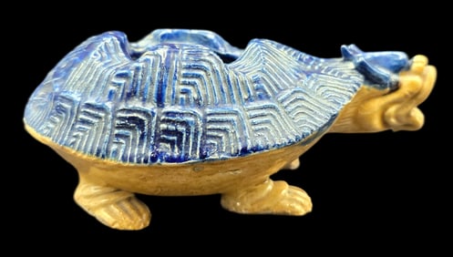 Very Rare Antique Chinese Blue & Amber Glaze Tortoise Waterpot