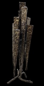 Vintage Mid-Century Modern Brutalist Hand Forged Iron Jewish Menorah - Judaica