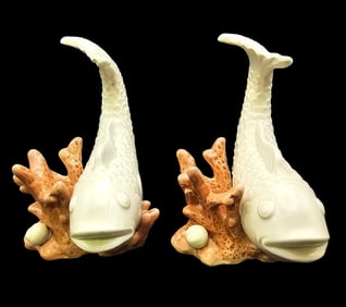 Pair of Vintage 1970s FITZ AND FLOYD Ceramic Fish & Coral Figurines