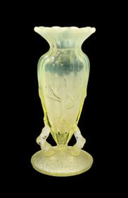 Rare Antique NORTHWOOD Uranium / Vaseline Glass Twigs Vase