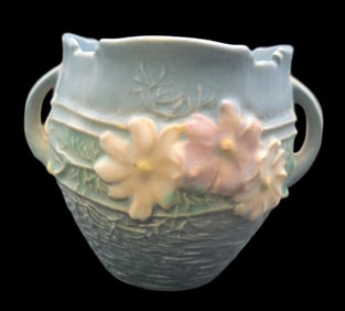 Vintage ROSEVILLE Art Pottery COSMOS Blue Ceramic Vase