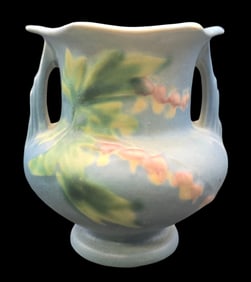 Vintage ROSEVILLE Art Pottery BLEEDING HEART Blue Ceramic Vase
