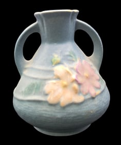 Vintage ROSEVILLE Art Pottery COSMOS Blue Ceramic Vase