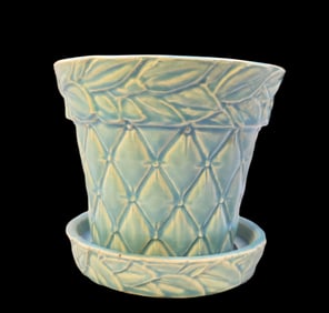 Vintage 1950s MCCOY Blue Ceramic Planter /w Quilted Texture