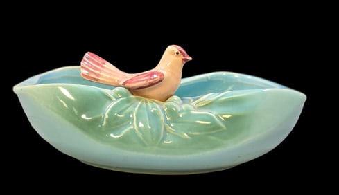 Vintage 1950s MCCOY Blue Ceramic Bowl /w Bird