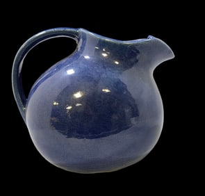 Vintage Mid-Century Modern Blue Art Pottery Ball Pitcher