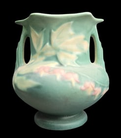 Vintage ROSEVILLE Art Pottery BLEEDING HEART Green Ceramic Vase