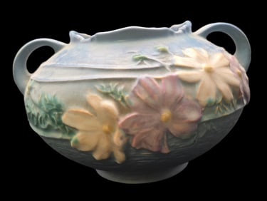 Vintage ROSEVILLE Art Pottery COSMOS Blue Ceramic Bowl