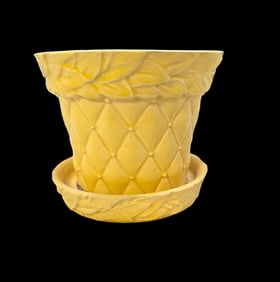 Vintage Mid-Century Modern MCCOY Yellow Art Pottery Quilt Design Planter