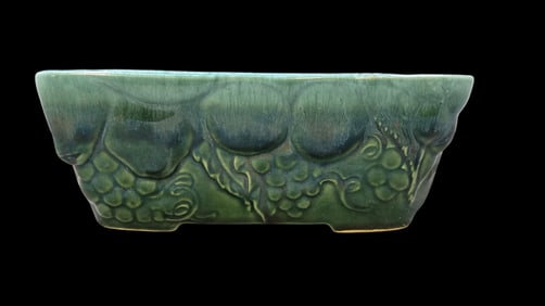 Vintage hull pottery green glaze rectangle planter with green pattern