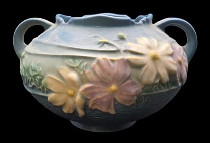 Vintage ROSEVILLE Art Pottery COSMOS Blue Ceramic Bowl