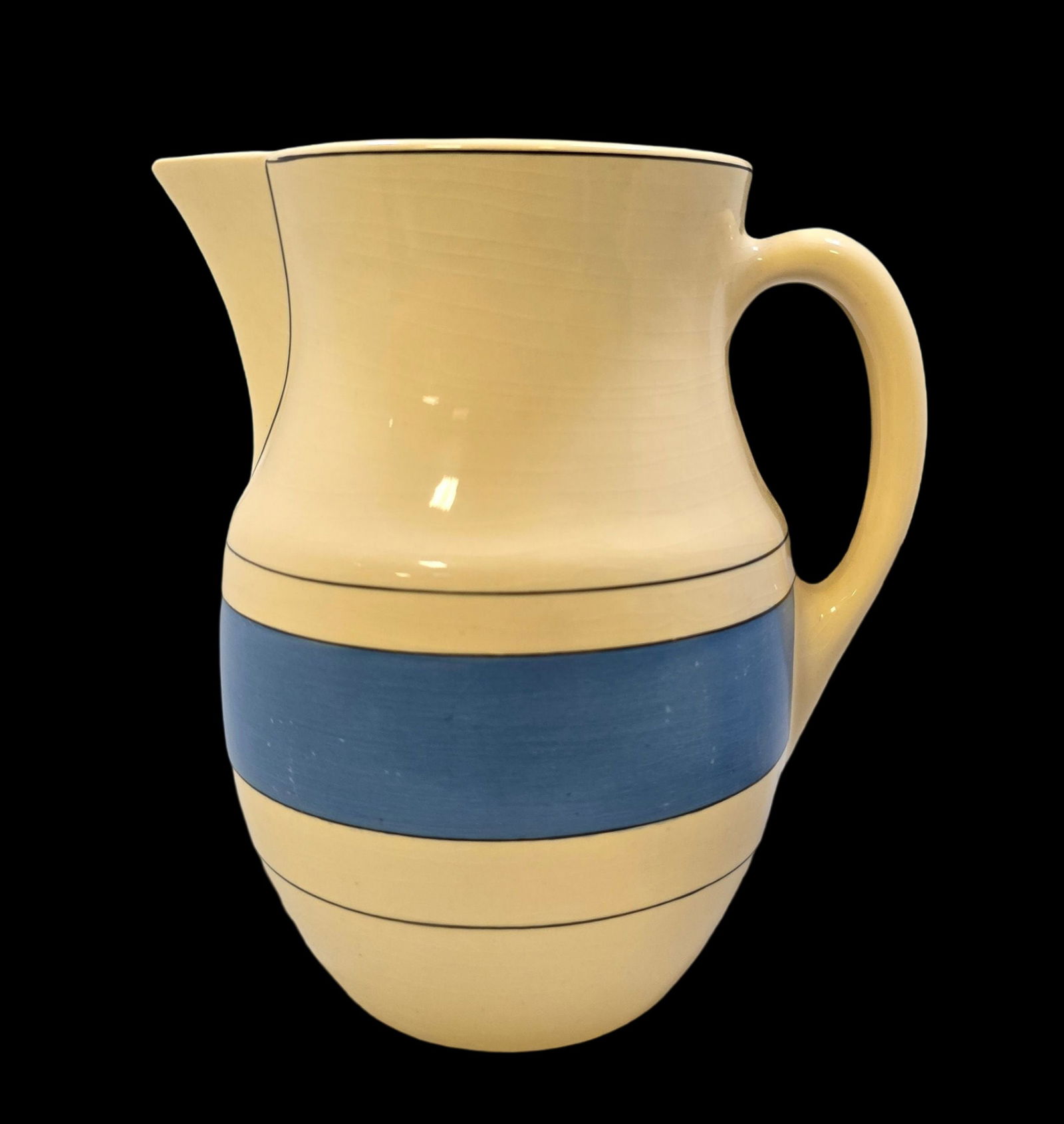 Vintage ROSEVILLE Art Pottery Creamware Blue Band Pitcher (1 of 6)