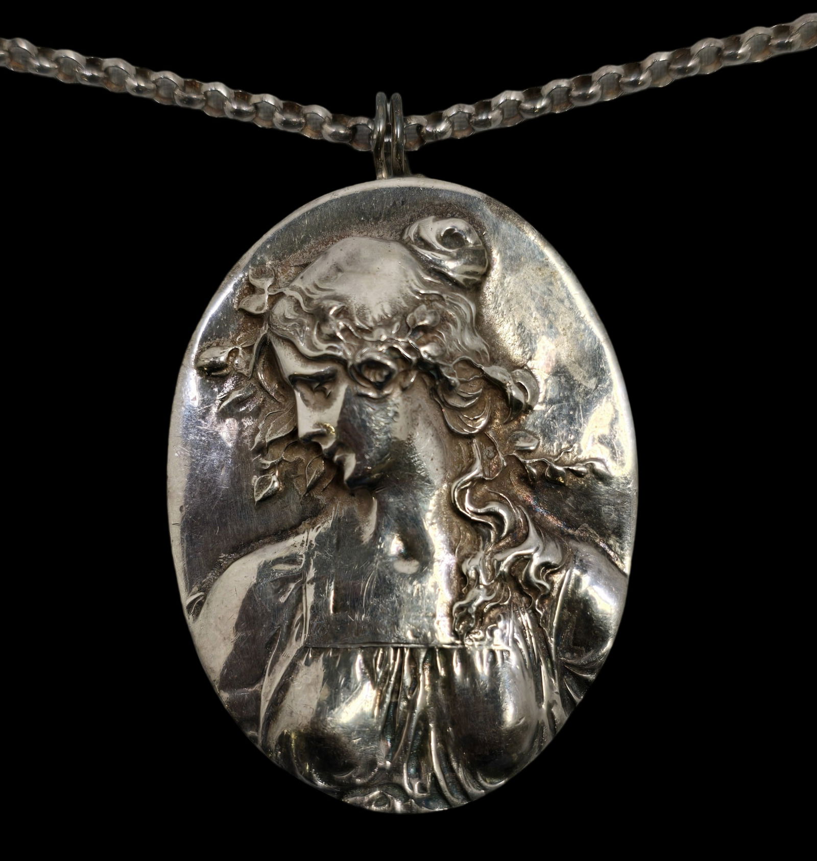 Vintage HENRYK WINOGRAD 999 Fine Silver Art Nouveau Portrait Pendant Necklace (1 of 5)