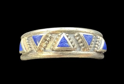 Vintage Mid-Century Sterling Silver Ring /w Blue Gemstone Triangles