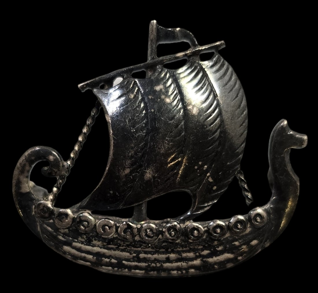 Vintage JUST ANDERSEN Denmark Sterling Silver Viking Ship Designer Pin Brooch (1 of 4)