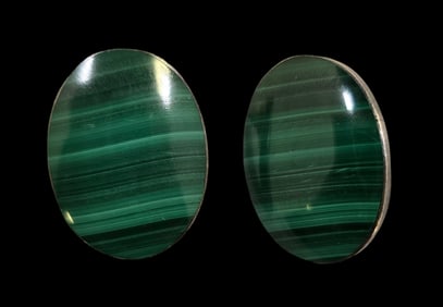 Pair of Large Vintage Sterling Silver & Malachite Earrings