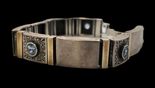 Vintage Sterling Silver & Blue Topaz Designer Bracelet