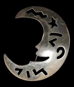 Vintage TAXCO Mexico Sterling Silver Laughing Half Moon Pin Brooch