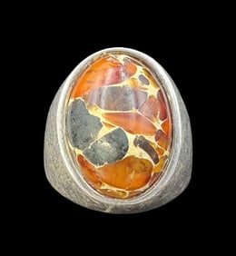 Vintage Mid-Century Sterling Silver & Amber Mosaic Ring