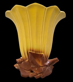 Large Antique Art Deco MCCOY Yellow & Brown Art Pottery Fan Vase