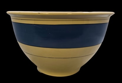 Vintage ROSEVILLE Art Pottery Tan & Blue Ceramic Mixing Bowl