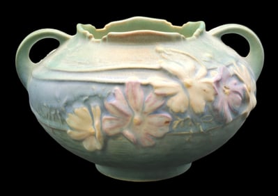 Vintage ROSEVILLE Art Pottery COSMOS Blue Ceramic Bowl
