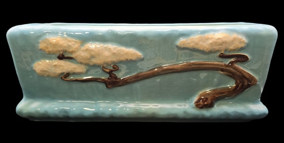 Vintage ROSEVILLE Art Pottery MING TREE Blue Ceramic Planter