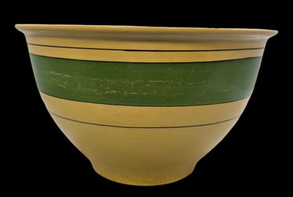 Vintage ROSEVILLE Art Pottery Tan & Green Ceramic Mixing Bowl