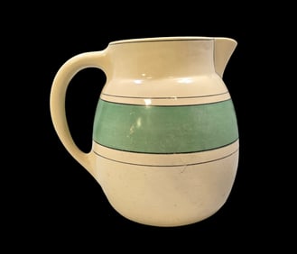 Antique 1920s ROSEVILLE Green Banded Creamware Pitcher