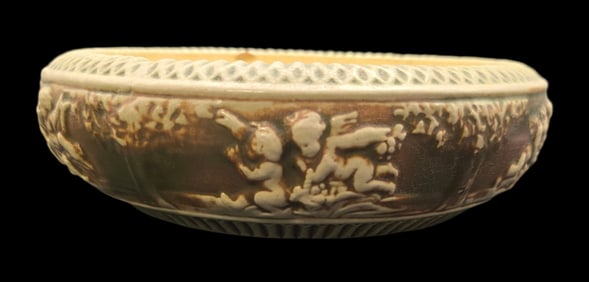 Vintage ROSEVILLE Art Pottery DONATELLO Green & Brown Ceramic Bowl