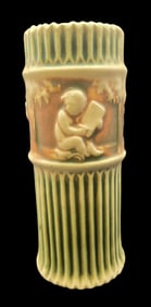 Vintage ROSEVILLE Art Pottery DONATELLO Green & Brown Ceramic Vase