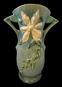 Vintage ROSEVILLE Art Pottery CLEMATIS Blue Ceramic Floor Vase
