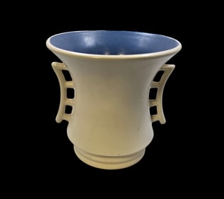 Vintage Mid-Century RUM RILL White Art Pottery Vase /w Handles