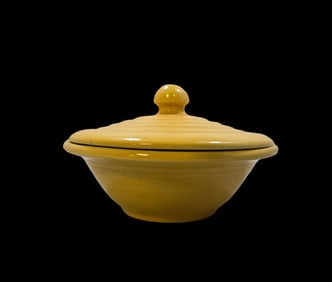 Vintage Mid-Century Yellow Art Pottery Serving Dish /w Lid
