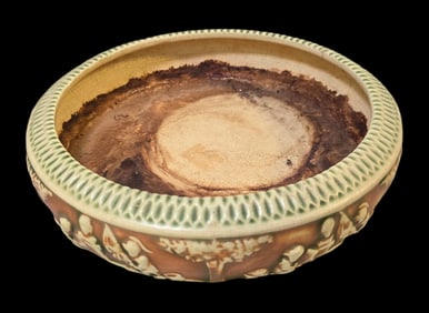 Vintage ROSEVILLE Art Pottery DONATELLO Green & Brown Ceramic Bowl