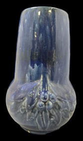 Vintage NELSON MCCOY BERRIES LEAVES Blue Drip Glaze Vase