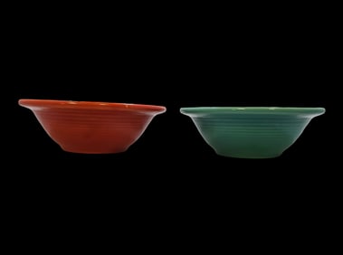 Pair of Vintage Mid-Century BAUER Red & Blue Art Pottery Serving Dishes