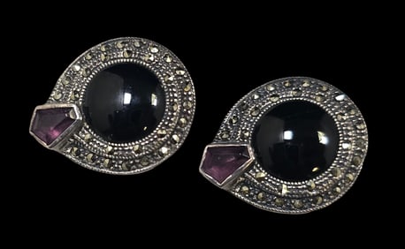 Stylish Vintage Sterling Silver & Gemstone Earrings