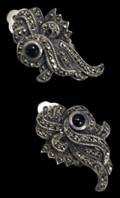 Ornate Vintage Sterling Silver & Gemstone Clip-On Earrings