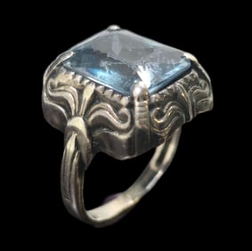 Ornate Antique Sterling Silver & Blue Gemstone Ring