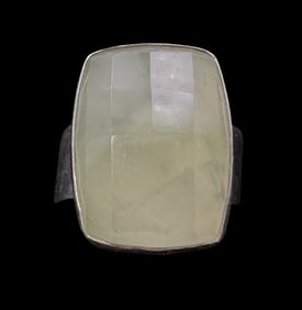 Vintage ELLIGATORS Sterling Silver & Light Green Gemstone Designer Ring /w Adjustable Band