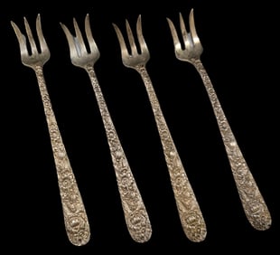 Set of 4 Ornate S. KIRK & SON Solid Sterling Silver Forks