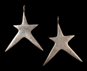 Pair of Unusual Vintage Sterling Silver Star Shaped Pendants