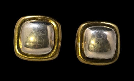 Stylish Vintage TAXCO Mexico Two-Tone Sterling Silver Stud Earrings