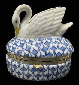 Vintage GOEBEL Germany Handpainted Swan Musical Trinket Box